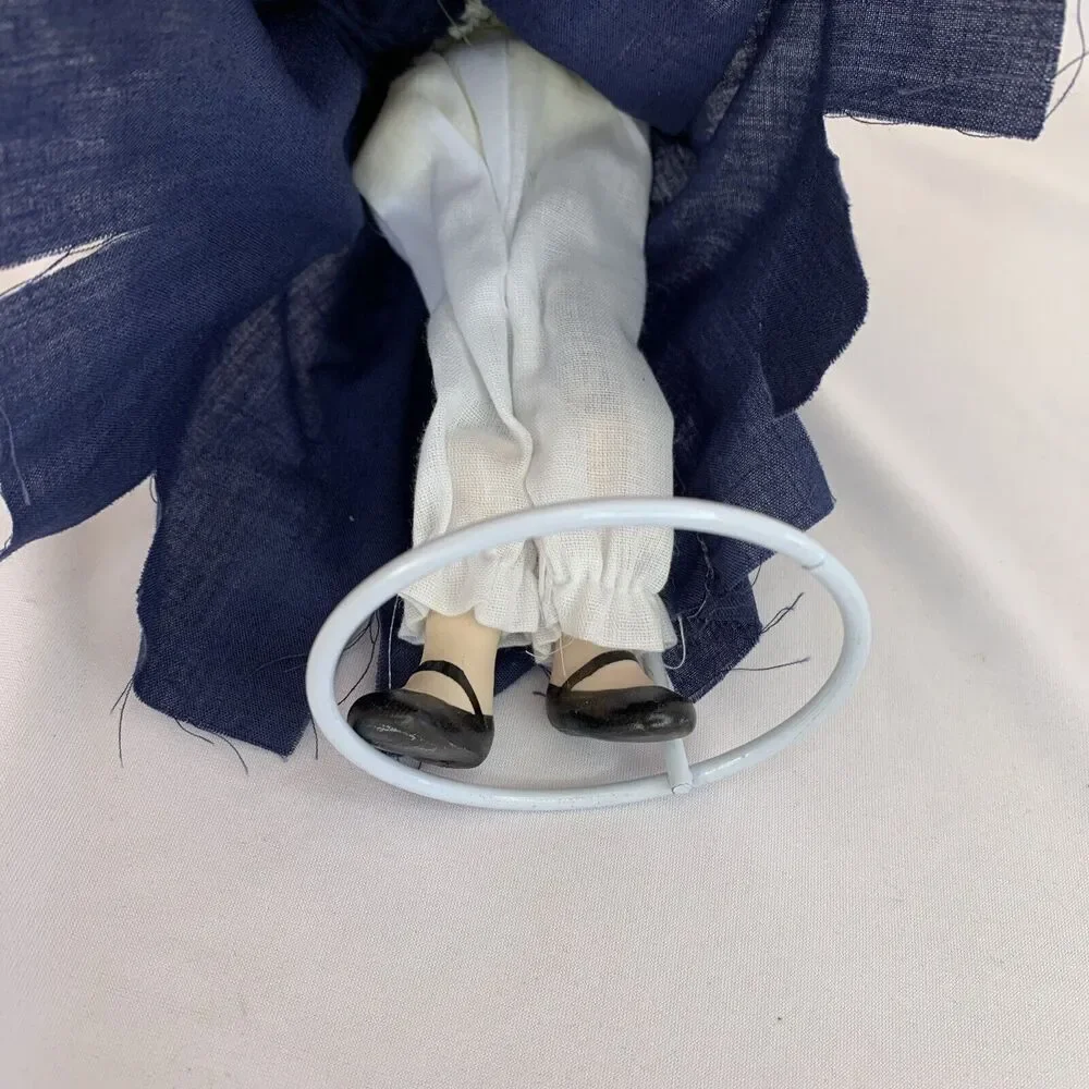 Blonde Hair Blue Eyes Worker Maid Porcelain Doll Foam Body Blue Dress‎ Apron